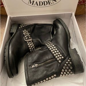 Steve Madden black leather studded booties